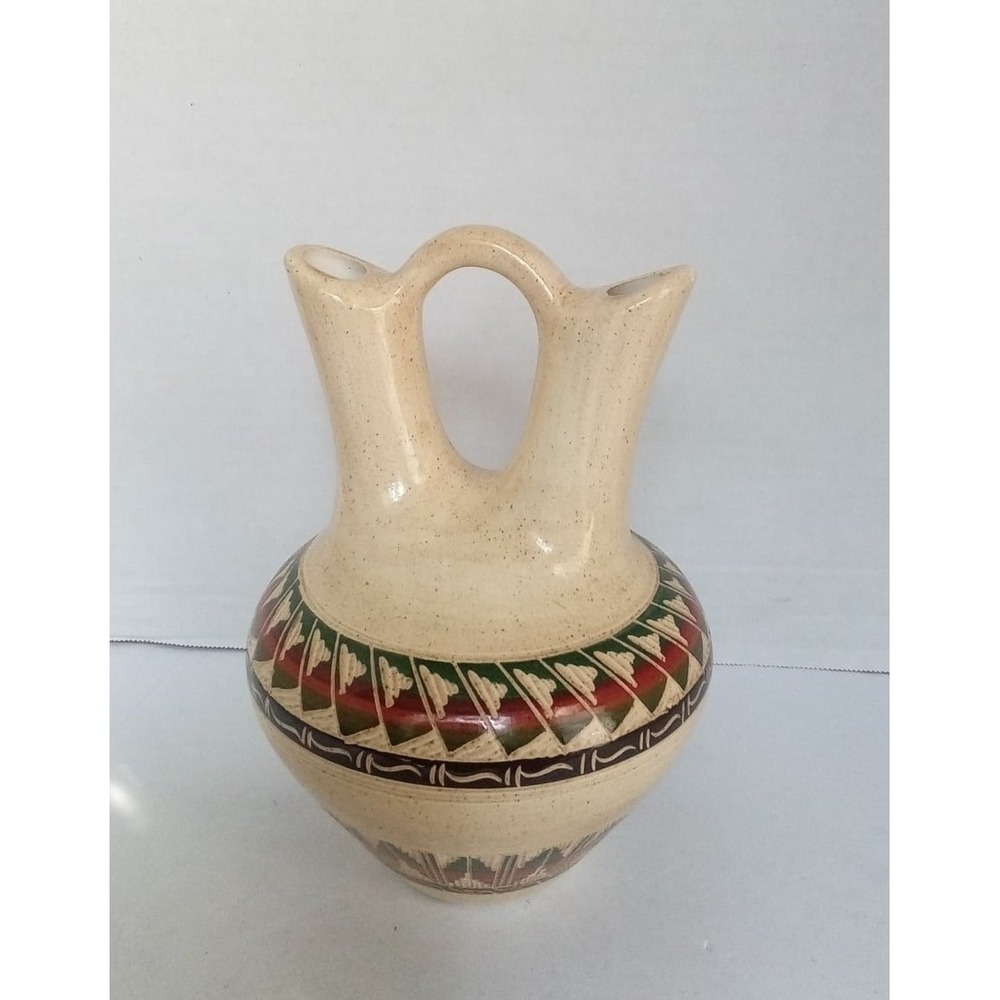 Navajo Native American Hand Painted Singed Wedding Vase